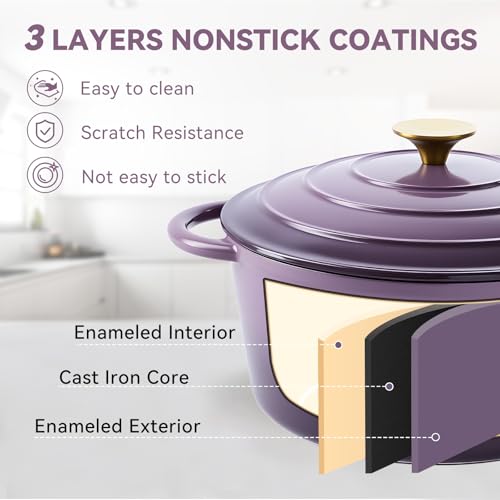 6 Quart Enameled Dutch Oven Pot with Lid (6 QT / Purple)