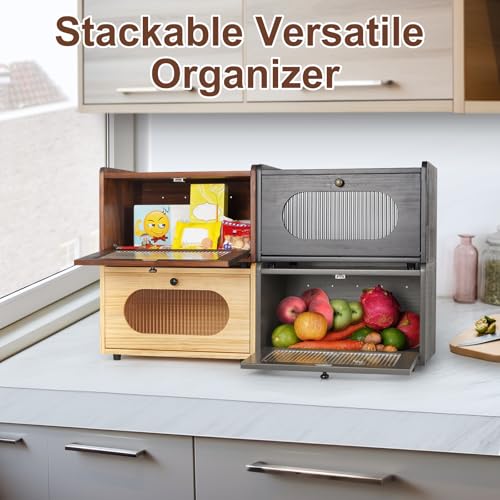 Bread Box Countertop Storage Container Bread Bin Morden Bread Boxes for Kitchen Counter Keeping Fresh Rustic Wood Seasoning Organizer Retro