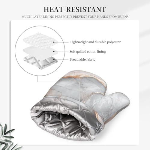 Oven Mitts and Pot Holders Gray Pastel Pink Marble Absstract Silicone Kitchen Accessories Set of 4 Heat Resistant Long Gloves Potholder Non (A09)
