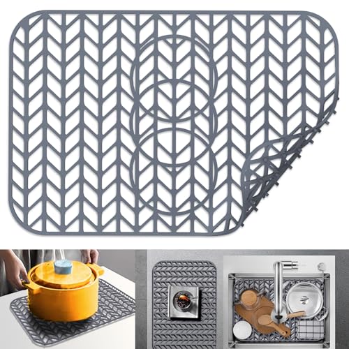 Sink Protectors for Kitchen Sink 19"x13"Silicone Kitchen Sink mat (19"x13" / Gray)