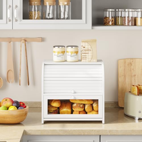 Bread Box Bamboo Bread Box for Kitchen Countertop (White)