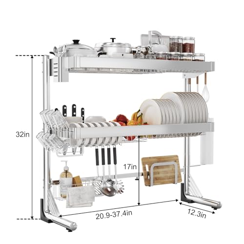 Over The Sink Dish Drainer Drying Rack 3 Tier (Silver / 3 Tier with Flat Grid)