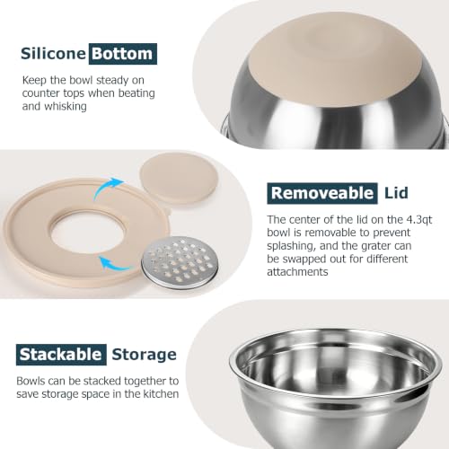 Stainless Steel Mixing Bowl Set with Lids (Khaki)