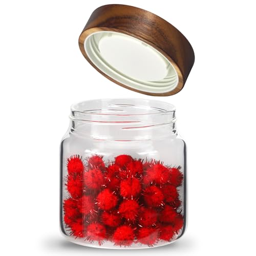 Glass Coffee Jars Spice Jar Round Storage Canister with Wooden Lid Clear Glass Food Jar for Pantry Sugar Tea Coffee Bean Spice Nuts Cookies Bath Salts