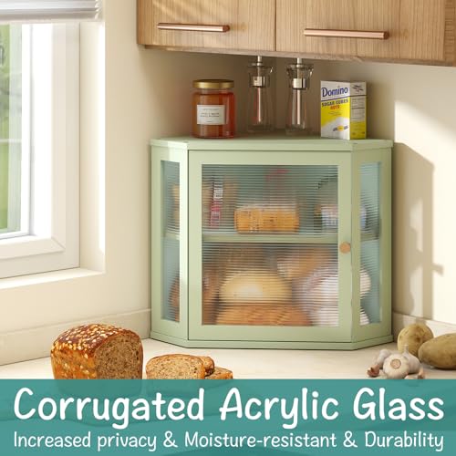 Corner Bread Box for Kitchen Countertop (Green / Extra Large)
