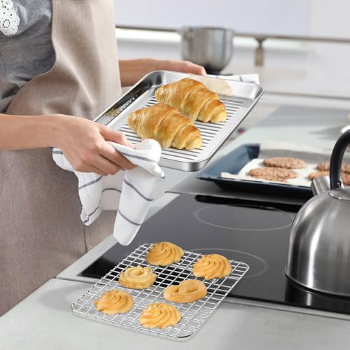 Corrugated Bottom Stainless Steel Baking Pan with Grid Cooling Rack Set