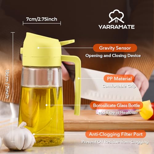 16oz 470ml Glass Olive Oil Sprayer for Cooking with Stickers (1Pc Pomelo)