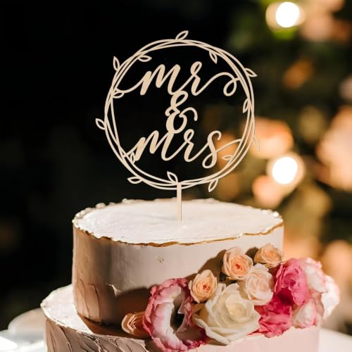 Wedding Cake Topper in Wood with Artificial Flowers