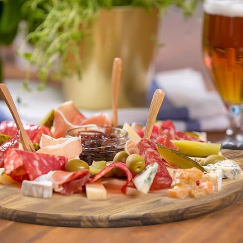 Acacia Wood Cutting Board with Handle 16 Pcs Round Serving Board