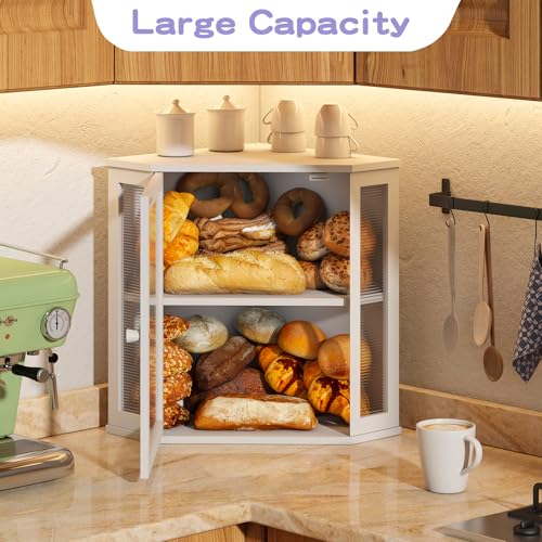Corner Bread Box for Kitchen Countertop (White / Extra Large)