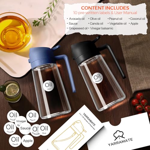 16 oz 2-in-1 Glass Olive Oil Sprayer for Cooking, Black&Navy (2Pcs Black & Navy)
