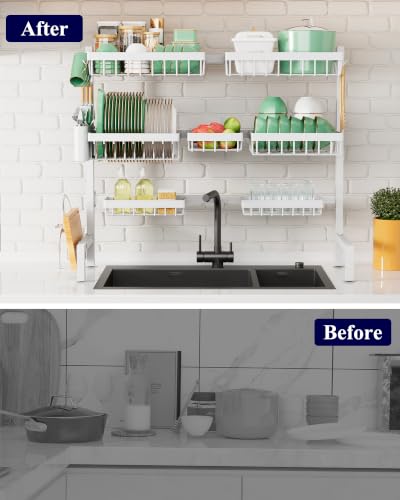 Adjustable Over The Sink Dish Drying Rack (White / X-Large)