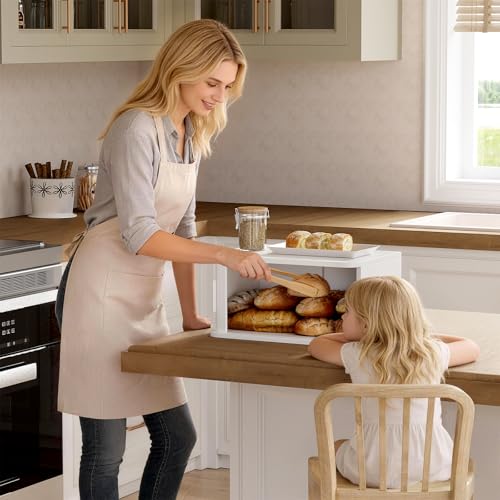 Roll Top Bread Box for Kitchen Countertop (White / Medium)