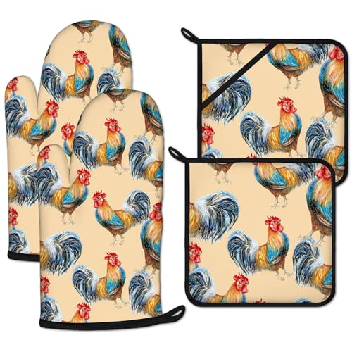 Oven Mitts and Pot Holders Sets Heat Resistant 4Pcs Potholders Oven Gloves Hot Pads for Kitchen Baking Cooking Grilling BBQ