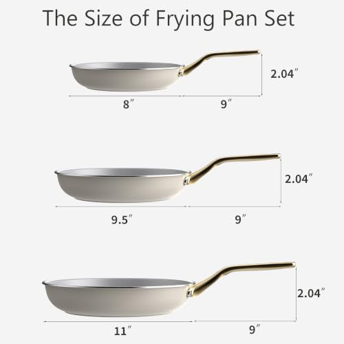 3 Piece White Ceramic Nonstick Frying Pan Set (White)