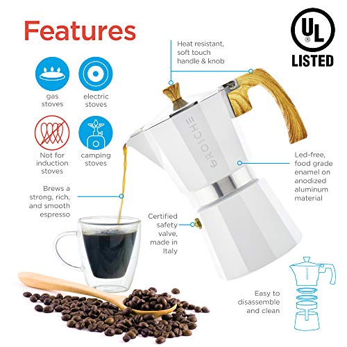 Milano Stovetop Espresso Maker Moka Pot 6 espresso Cup 9.3 oz White (6 espresso cups / White)
