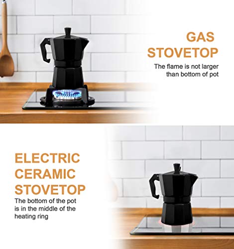 3 Cup Moka Pot Stovetop Espresso Maker (Black / 3 Espresso Cups)