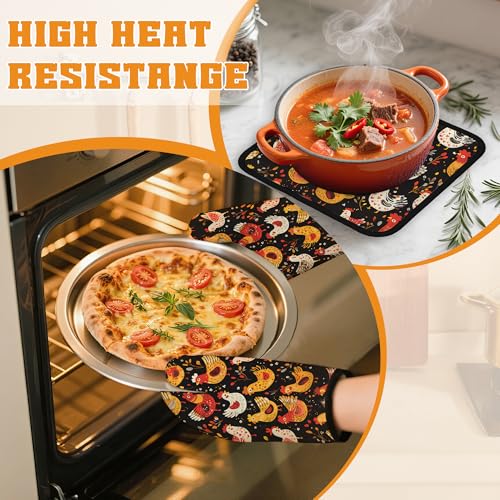 Colorful Rooster Oven Mitts and Pot Holders