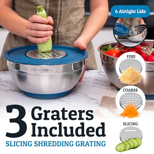 6Pc Stainless Steel Mixing Bowls with Lids Set (Blue)