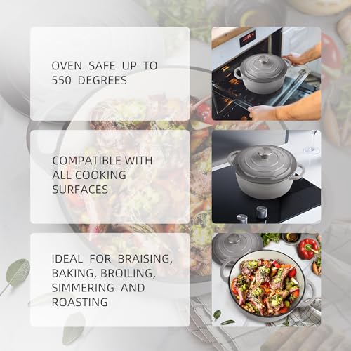 3 Quart Dutch Oven Enameled Cast Iron with Lid (Light Gray / 3 QT)