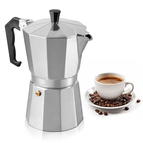 9 Cup Moka Pot Stovetop Espresso Maker (Stainless Steel / 9 Espresso Cups)