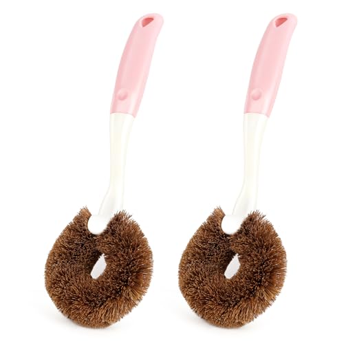 2 Pack Kitchen Scrub Brushes for Cleaning Dish Brush with Handle for Pans