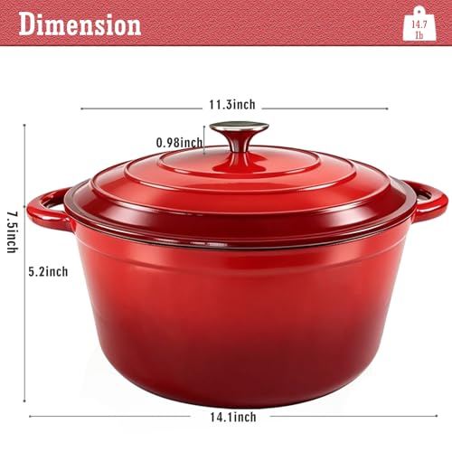 6 Quart Enameled Cast Iron Dutch Oven with Lid (Red / 6QT)