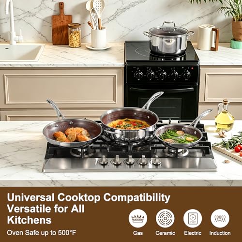 13 Piece Hybrid Ceramic Nonstick Stainless Steel Cookware Set (Burgundy)