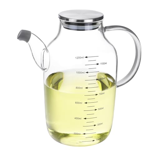 1200ML 40Oz Large Glass Cooking Oil Bottle with Stainless Steel Lid