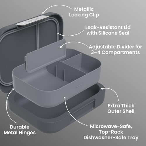 Modern - Leak-Proof, Versatile 4-Compartment Bento-Style Lunch Box, Ergonomic Design with Matte Finish, Ideal for On-the-Go Balanced Eating for Adults and Teens - BPA-Free