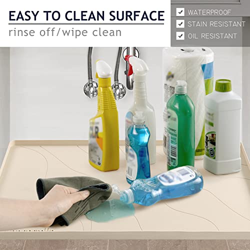 Heavy Duty Silicone Under Sink Mats for Kitchen Waterproof 34" x 19" (Beige / 34" x 19" x 1'')
