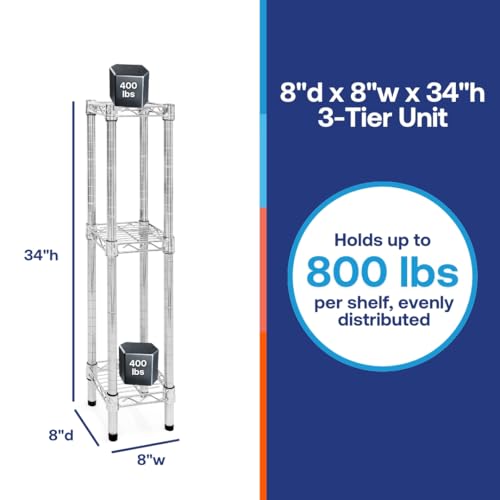 Shelving Inc. 8" d Chrome Wire Shelving with 3 Tier Shelves