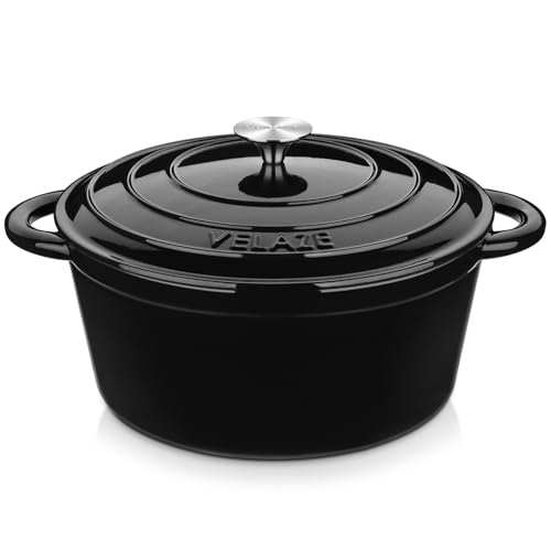 7.5 QT Enameled Cast Iron Dutch Oven Pot with Lid (Black / 7.5QT-Round)