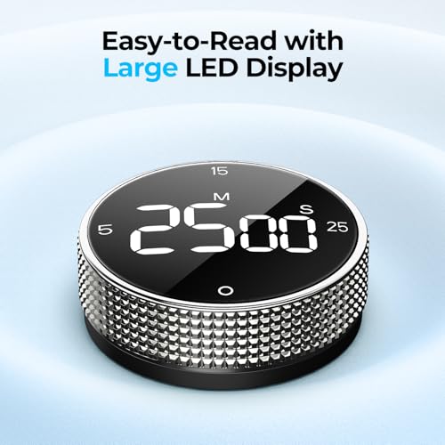 USB Rechargeable Magnetic Kitchen Timer for Cooking (Silver)