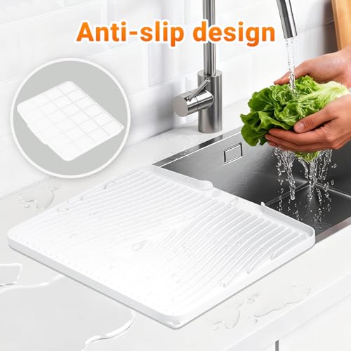 Silicone Dish Drying Mat for Kitchen counter (Ivory / 19.7" x 17")