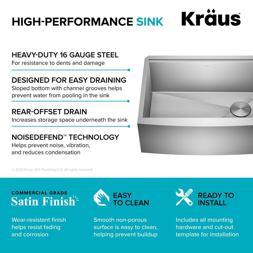 Kore 27 Inch Farmhouse Workstation 16 Gauge Stainless Steel Kitchen Sink with Accessories (27 Inch / Rounded Farmhouse / Stainless Steel)