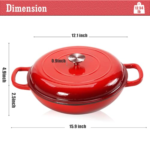 3.8 Quart Enameled Cast Iron Braiser Pan with Lid (Red / 3.8QT)
