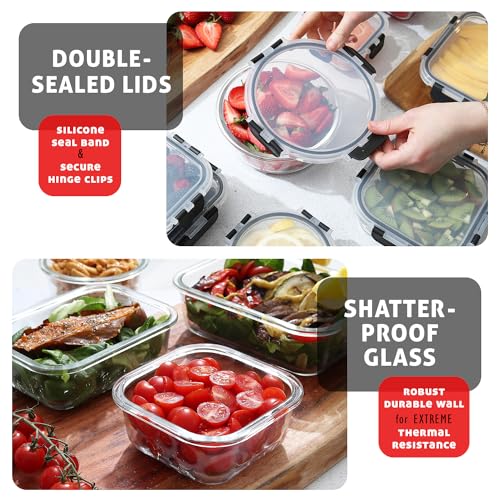 48pc Glass Storage Containers with Lids (Jet Black / 24 Pack)