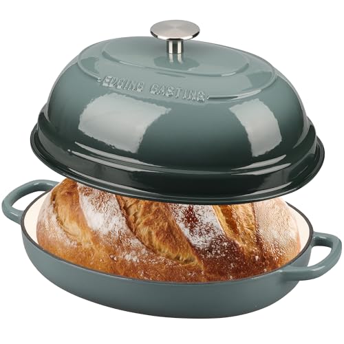 Enameled Oval Cast Iron Dutch Oven Pot with Lid (Slateblue)