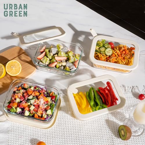 Glass Food Storage Containers with Glass Lids (‎Ivory White -4s)