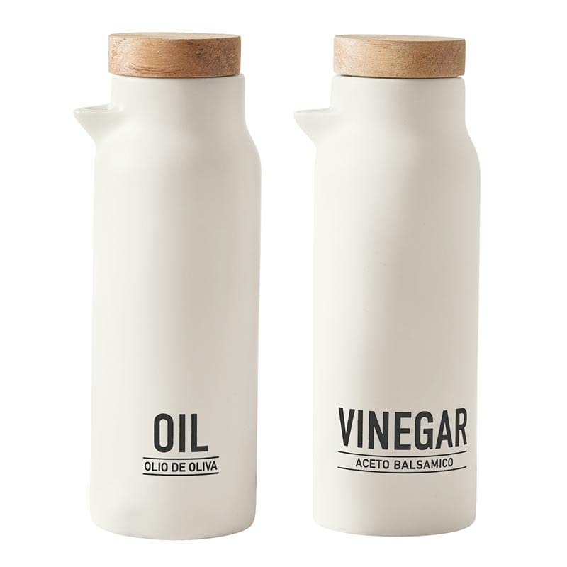 TableSugar Oil and Vinegar Bottle Set Gift Boxed Wood and Ceramic Oil