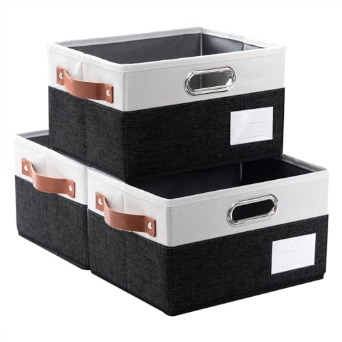 Foldable Storage Bins with Leather