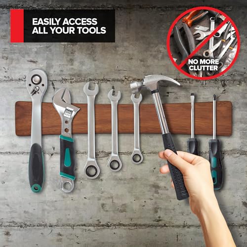 16 Inch Acacia Wood Magnetic Knife Holder Wooden Knife Rack and Magnet Strip for Knives and Metal Utensils Tool and Art Supply Organizer 15 Count (16" 15 Pack / Acacia Wood)