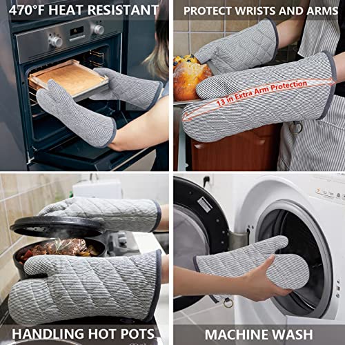 1 Pair Yarn Dyed Oven Mitts 100% Cotton Heat Resistant 470 Degree Gloves Men Women Cooking Baking Barbecue BBQ Microwave Crafting Machine Washable Pot Holders Mittens