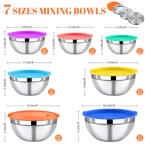 21PCS Mixing Bowls with Lids Set (Mixing bowls 16Pcs Multicolor)
