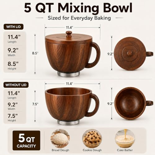 Acacia Wood Mixing Bowl Handle Lid for KitchenAid 4.5 5 QT Tilt