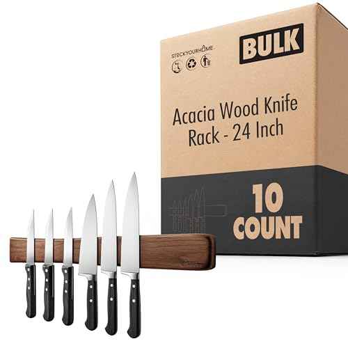 24 Inch Acacia Wood Magnetic Knife Holder Wooden Knife Rack and Magnet Strip for Knives and Metal Utensils Tool and Art Supply Organizer 10 Count (24" 10 Pack / Acacia Wood)