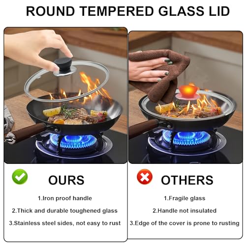 Glass Lid for Frying Pan Tempered Glass Pot Lid Cover with Stainless Steel Rim for Frying Pan Wok Pot Skillet