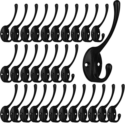 10 Pack Heavy Duty Dual Coat Hooks Wall Mounted with 40 Screws Retro Double Hooks Utility Black Hooks for Coat
