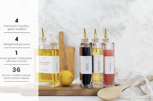 Olive Oil Dispenser Bottle for Kitchen (Gold / 500ml, Set of 4)